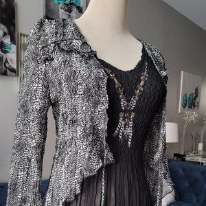 Alberto Makali Black White Women's Rhinestone Accented Blouse Top Size Small